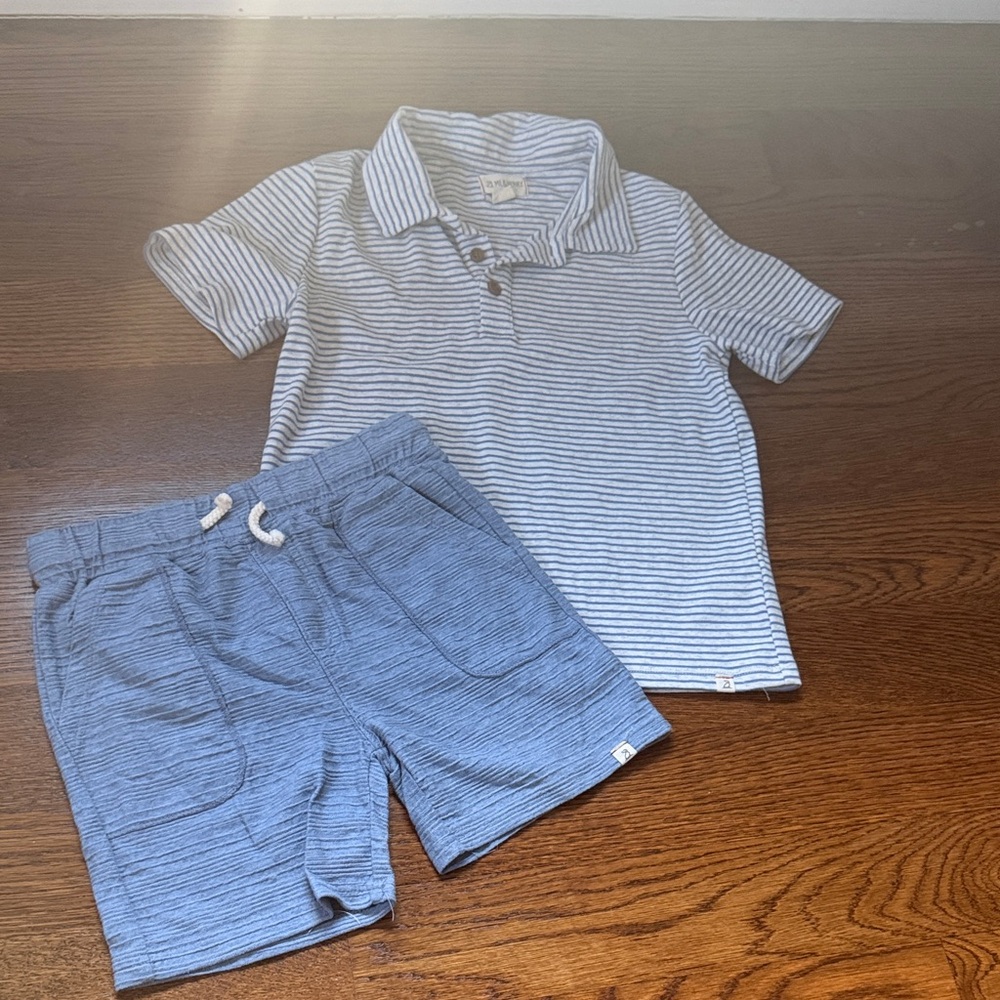 Unbranded Kids Blue Stripe Polo & Shorts Matching Set